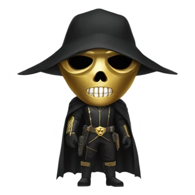 Bounty Hunter Boss with black cape and a gold skull mask from death Stranding, full body view sticker