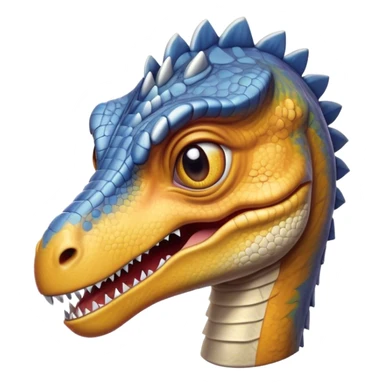 Cinematic Realistic Cute velociraptor/T-rex Portrait Emoji, Head tilted playfully and inquisitively, featuring a compact, slightly rounded build with intricately detailed, textured scales in natural hues and a surprisingly endearing face with bright, curious eyes, rendered with lifelike clarity and warm natural light, high shine, affectionate and quirky, styled with a touch of prehistoric whimsy, soft glowing outline, capturing the essence of a mischievous yet lovable velociraptor/T-rex that seems poised to stomp playfully into your arms! sticker