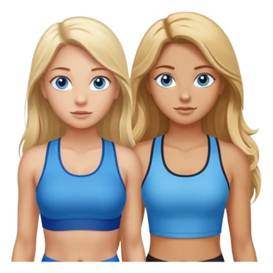 two girls in gym wear one with blue eyes and long brown hair one with blonde long hair blue eyes tanned sticker