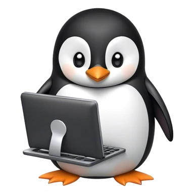 Penguin playing on a pc sticker