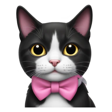 Black and white cat with pink bow collar sticker