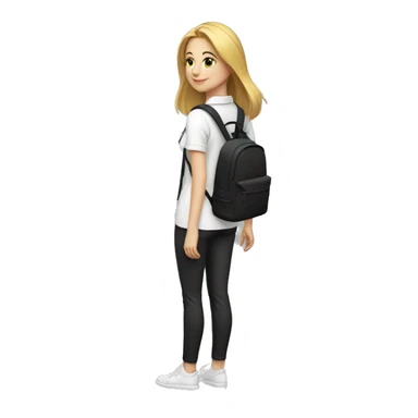 woman white skin mid length straight hairstyle with back pack white shirt black pants full body sticker