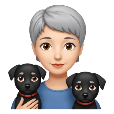 short gray haired woman with black dog sticker