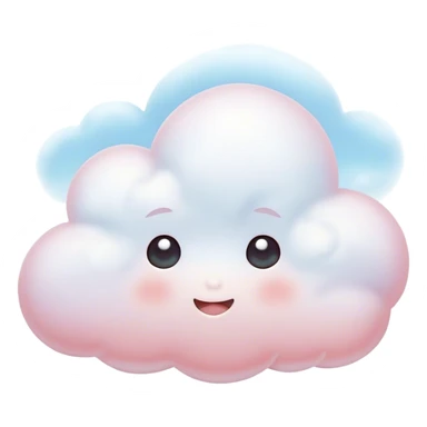 Cinematic tiny snuggly cloud, soft fluffy texture, gentle glowing edges, cute blushing cheeks, floating peacefully in a pastel sky, warm and dreamy. sticker
