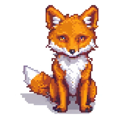 pixel art fox in Minecraft style, cubic head and body, bright orange color, plain background sticker