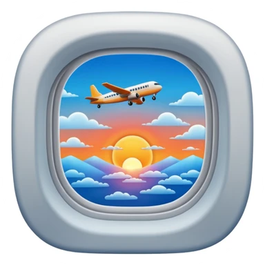 plane window with sunset blue sticker