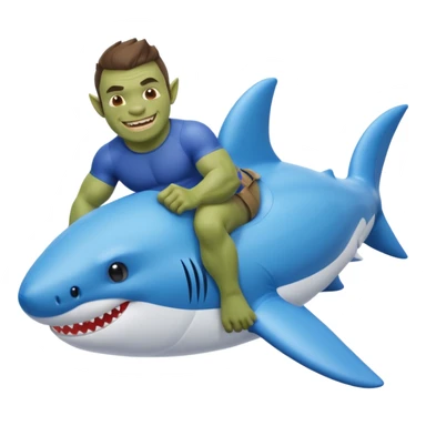 An orc man on an inflatable circle in the form of a shark sticker
