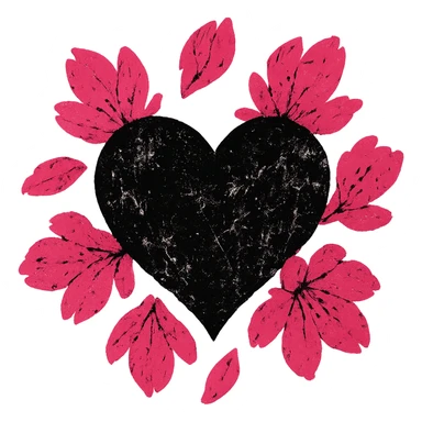 goth sakura heart, grunge texture, distressed black heart, pink sakura petals, raw and bold sticker