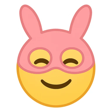 yellow face with pink bunny mask emoji, digital illustration sticker