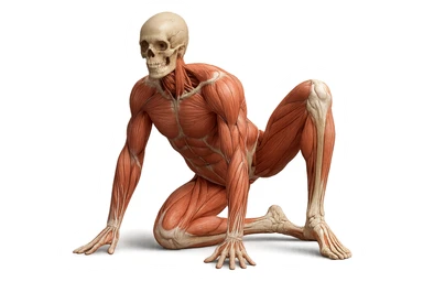 CORPO UMANO ANATOMICO REALISTICO CHE SVOLGE UN ESERCIZIO DI MOBILITà ALLE ANCHE, iperrealistico 4k sticker