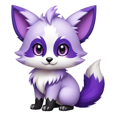  High quality Cute Cool Kawaii edgy Chibi Fur-Sona Purple fur, white belly, white tail-tip, black legs, black ears, Fakemon-creature-animal-vernid-hybrid Full Body, facial markings sticker