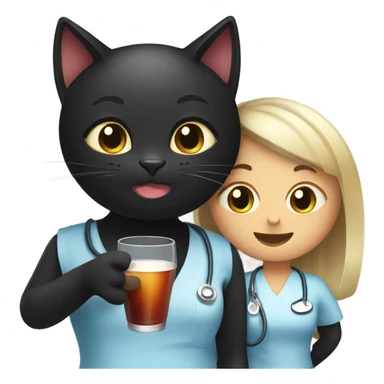 Black cat drinking whine with her nurse friend sticker