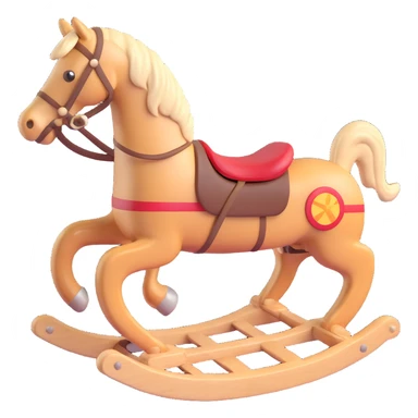 rocking horse, 3D, vintage, light wood, hand-carved details, no text sticker