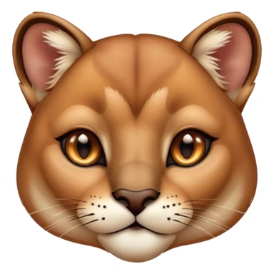 Cinematic Cute Cougar Portrait Emoji, Head tilted playfully and inquisitively, featuring a glossy, tawny Fur with delicate dark markings and round, sparkling amber eyes filled with curious mischief, Simplified yet irresistibly adorable features, highly detailed, glowing with a warm, friendly glow, high shine, affectionate and agile, stylized with a touch of wilderness whimsy, bright and endearing, soft glowing outline, capturing the essence of a mischievous yet loving cougar, so playful it feels like it could prowl out of the screen and into your arms! sticker