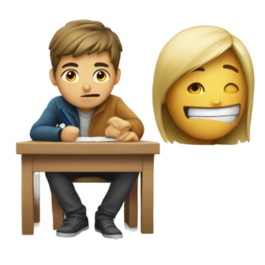 make a student sitting and seeing a scam in exam sticker