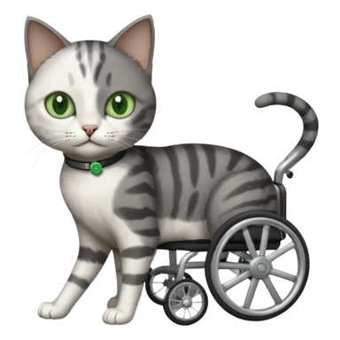 full body small short hair dark grey and white cat with green eyes walking in a wheelchair for cats sticker