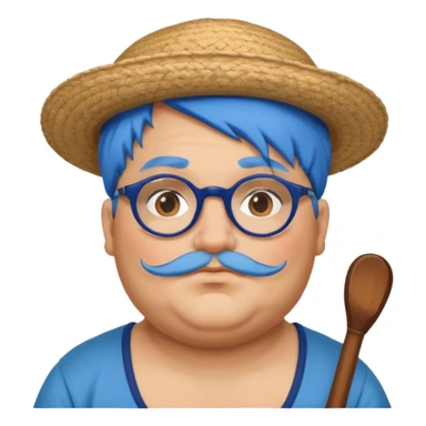 very tattoed face, normal glassess, fat venice gondolier with iconic hat and blue hair woman sticker