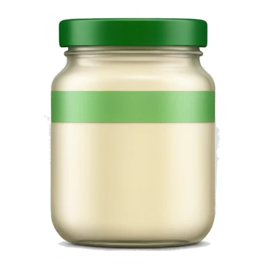 a cream coloured glass jar with a green lid & green label around the middle sticker
