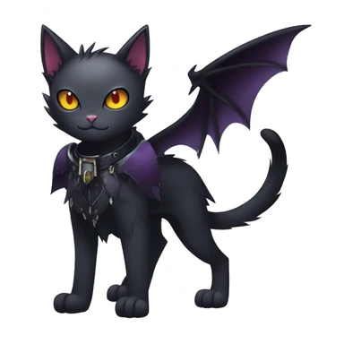  cool edgy beautiful anime-style ethereal dark-punk-themed animal vampiric cat-hybrid Fakemon with fangs and bat-wing-ears with a collar full body sticker