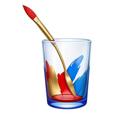 Glass painting icon, hand-painted vibrant patterns on a glass surface with visible bold brushstrokes, no liquid inside the glass object, bright colors like red, blue, and gold, visible fine paintbrush, minimalistic style, clean lines, transparent background. sticker