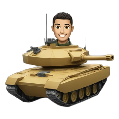 Miniature Cristiano Ronaldo rides tank sticker