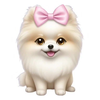 A white little Pomeranian with a cute little light pink bow on her hair sticker