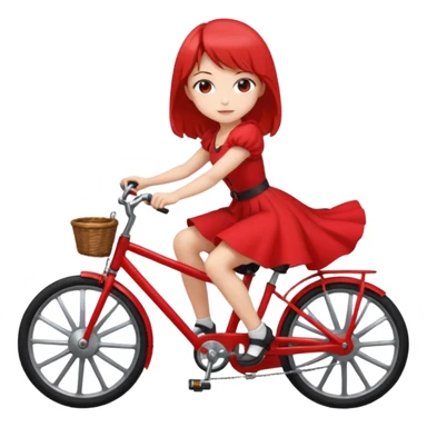 Anime girl in a red dress holding a steering wheel riding a bike sticker