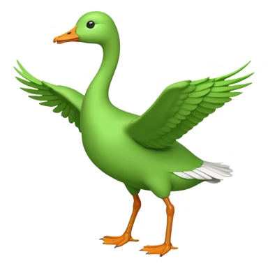 "Running goose emoji with long neck and two legs, all bright green #39C700. Wings must be tightly folded against the body—no flapping, no spread wings, no movement." sticker