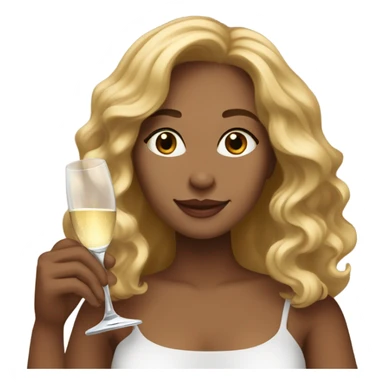 “Create an emoji of a woman with medium-toned skin, long wavy hair, holding a glass of champagne.” sticker