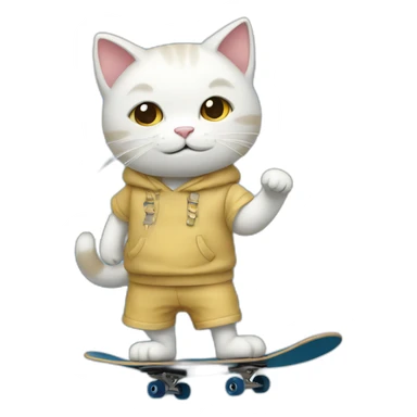 Skirt wearing white cat fall on sky with skateboard to sea sticker