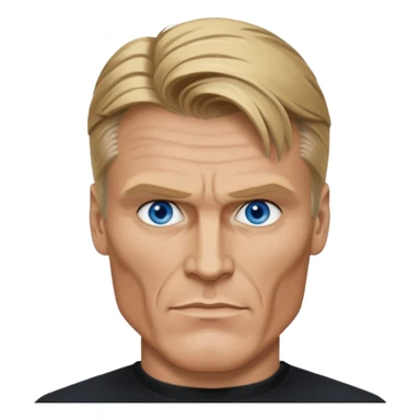 Dolph Lundgren with blue eyes, dark blonde hair, black outfit sticker