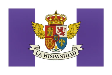 vector style bandera de la hispanidad, front view, detailed coat of arms, transparent background sticker