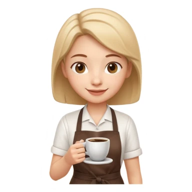 cute barista portrait, head and shoulders only, wearing apron, coffee shop uniform, friendly smile, holding a small coffee cup, 3D cartoon, mobile game icon style, clean background, no text, no watermark
 sticker