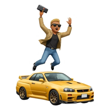 Nissan Skyline R34 Gtr Fall in CLIFF Man screaming  sticker