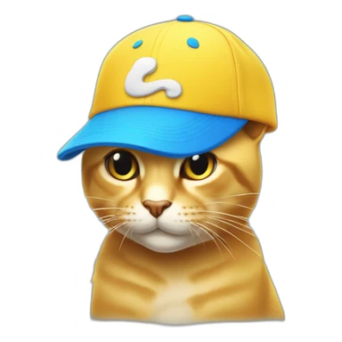 Gato color amarillo, con una gorra azul, que la gorra diga Puko con letras blancas  sticker