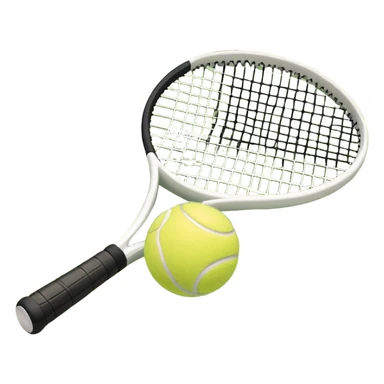 A tennis racket and a ball placed on the ground, with a tennis court in the background. The court lines and net are visible, emphasizing the structure and focus of the sport, creating a dynamic and energetic vibe. sticker