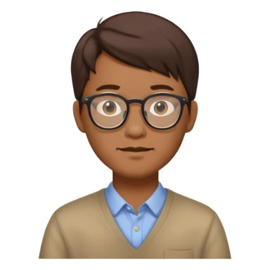Asian male, with goatie, wearing glasses, medium length hair, brown sticker
