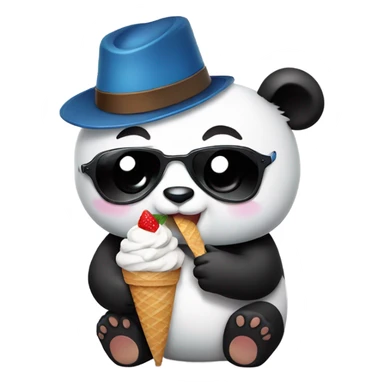 Panda eating ice cream with a hat & sunglasses on sticker