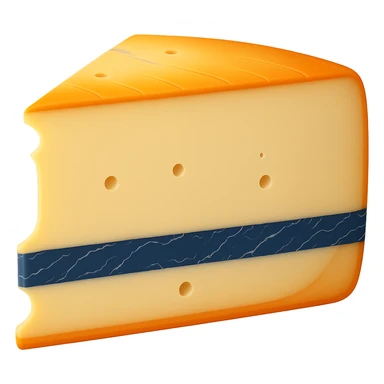Make the blue-grey ash line in the center of the Morbier cheese wedge noticeably thicker, keeping the rest of the cheese details the same. Maintain the apple emoji style with soft lighting and subtle shadows. Transparent background, emoji scale. sticker