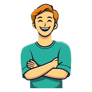 arms crossed holding neck laughing guy sticker