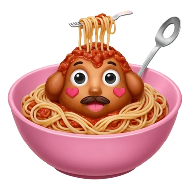 Spaghetti bologonese in heartshaped pink bowl, the bologonese should not be heartshaped sticker