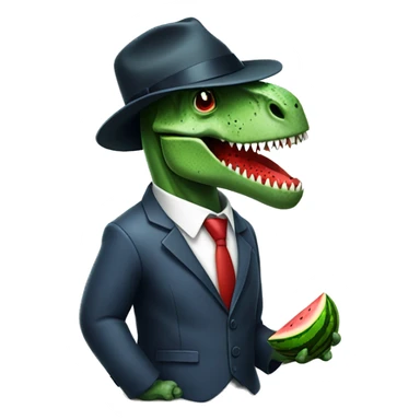 cool dinosaur wearing a suit and tie with a fedora eating watermelon sticker