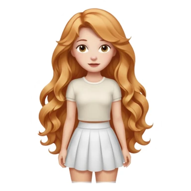 white girl with strawberry blonde super long wavy hair, white skirt, blushed cheeks sticker