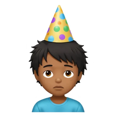 generate a pretty bratz brown skinned boy with black messy hair with a party hat. Looking sleepy sticker