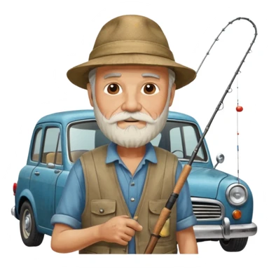 Открытка С Днем рождения дедушке с бородкой. ему 72 года. без текста. тема авто и рыбалка. sticker