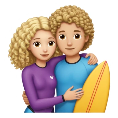 Curly haired brunette hugging blond straight haired surfer dude sticker