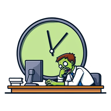 tired zombie office worker staring at clock waiting for break time sticker