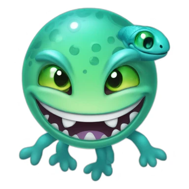 planet Neptune with a cartoon smiling lizard face with smiling eyes sticker