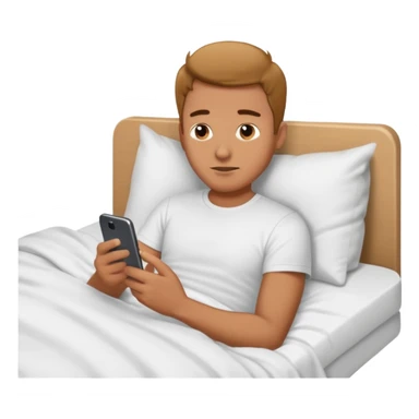 Man emoji lying in bed looking at his phone sticker