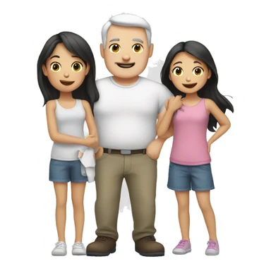 white dad and 3 young asian daughters sticker